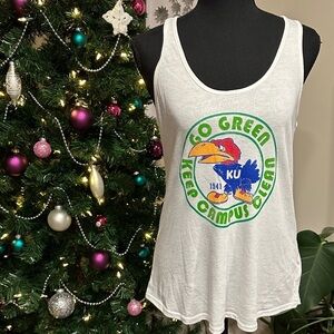*ALTERNATIVE* White Kansas Jayhawks KU Go Green Graphic Tank Top NWT Size Medium